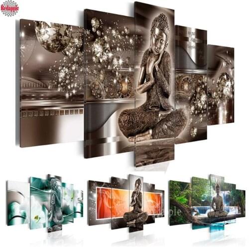 5 PCS sets full square drill Diamond Painting Buddha Art Gifts Room Decor Diamond Mosaic Embroidery Religion Rhinestone Pattern