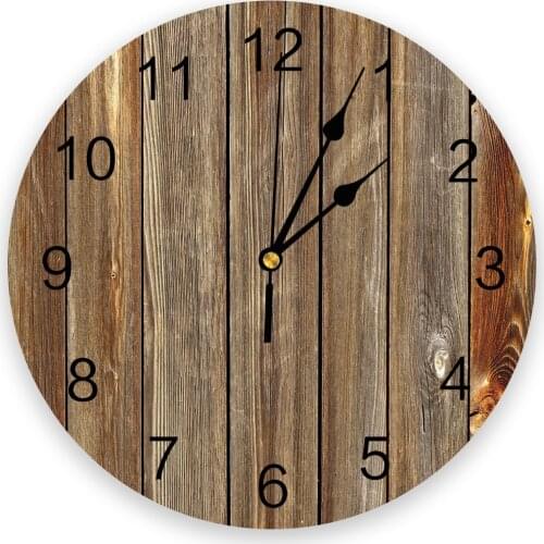 Vintage Wooden Planks Print Wall Clock Wall Art Silent Non ticking Round Wall Watch for Home Decortaion Best Gift