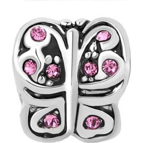 Fit Pandora charm bracelets Garnet Red Flower Golden Butterfly Charm Bracelet beads for jewelry making
