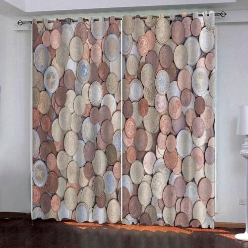 Custom Size 3D Curtain Photo Various classic copper coins Curtains For Bedroom Living Room Decorative blackout Curtain