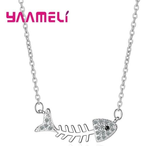 Lovely 925--Silver-Jewelry Austrian Crystal Rhinestone Mosaic Paved Ocean Fish Pendant Necklace Nice Gifts