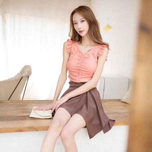 Ruffled Two Piece Swimsuit New Women Swimwear Korean Style Drawstring Lace-up Bathing Suit Wireless with Pads High Waist Skirted