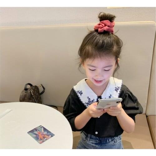 Girls Shirt Embroidered Collar Bubble Sleeve Shirt Tops 2020 New Children Short Sleeve Clothing Toddler Kids Blousers