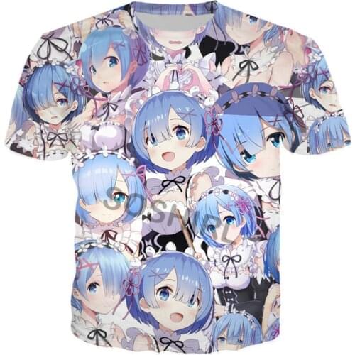 SOSHIRL Kawaii Rem T-shirt Hip Hop Streetwear Harajuku Anime Re Zero T Shirt Funny Summer Top Tee Blue Hair Maid Cosplay Clothes