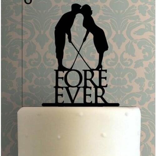 For Ever phrase Wedding Cake Topper,Bride and Groom with Golf Silhouette Cake Topper,Mr and Mrs Wedding topper Decor Supplies