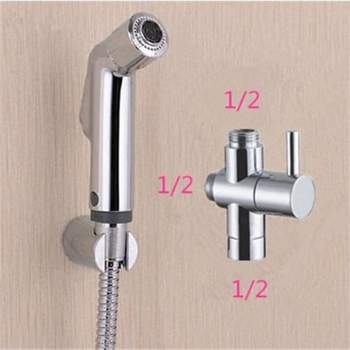 Brass 1/2"T-adapter 2-Functions Handheld Bidet Toilet Shattaf Kit Sprayer