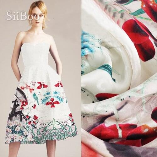 Embossed floral jacquard multi floral print 100% silk heavy crepe fabric for dress tissu yarn tela tecido stoffens 30mm SP5026