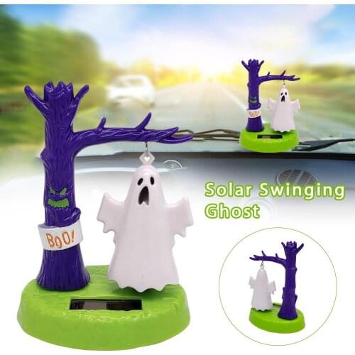 Universal Solar Shaking Head Doll Swinging Ghost Car Decoration Cartoon Car Doll Car Interior Decoration For Halloween Gift
