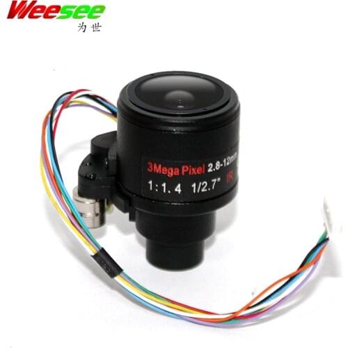WS 3MP HD Motorized Zoom 1/2.7" 2.8-12mm Varifocal F1.4 D14 Mount DC Iris Auto Focus IR CCTV Security Camera Lens
