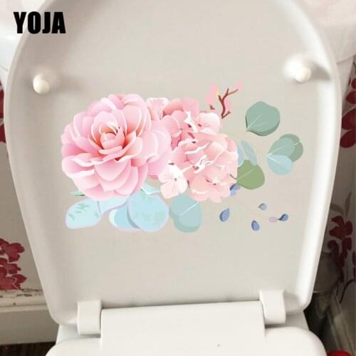 YOJA 26.4CM×16.3CM Pink Hydrangea Bouquet Toilet Sticker WC Accessories Home Room Wall Decor T1-2552