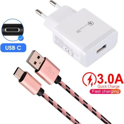 For Huawei Phone Charger QC 3.0 Fast Charge Wall Adapter USB Type C Cable for Huawei P9 P10 P20 P30 Xiaomi Redmi 8 9 Note 10 Pro
