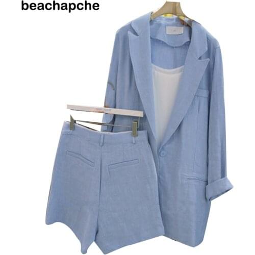 Beachapche Fashion Suit Women New Style Version Of Loose Cotton And Linen Small Suit Jacket Shorts Linen Two-Piece