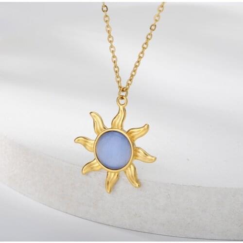 Opal Necklaces Stainless Steel Sun Pendant Necklace For Women Vintage Gold Chain Choker 2021 Fashion Trend Aesthetic Jewelry