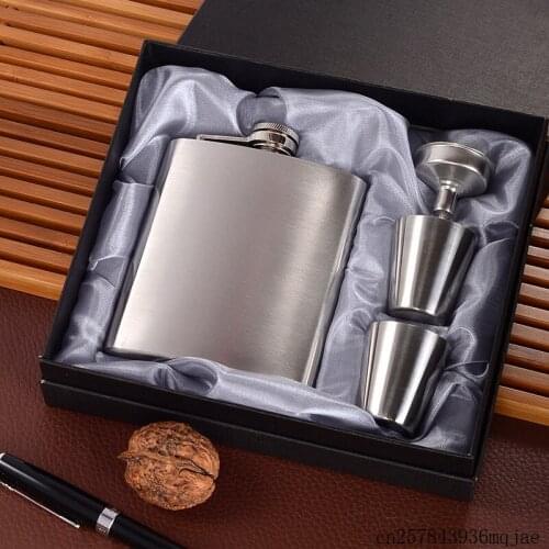 10 Sets 7 Ounce Stainless Steel Hip Flasks With 2 Shot Glass Cup And Funnel in Gift Box Set