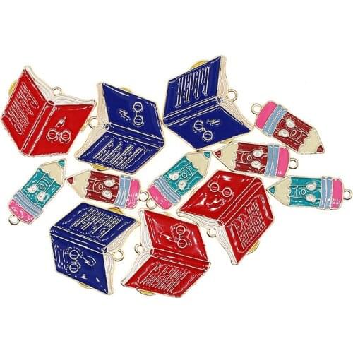 10Pcs/Lot Cute Enamel Book pencil Charms Jewelry Accessories Earring Pendants DIY Bracelet Necklace Earring Making Finding