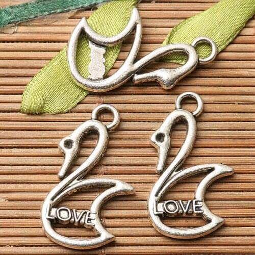18pcs dark silver color love swan design charms EF2758