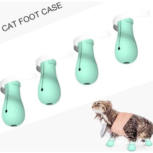 4 Pcs/lot Adjustable Cat Paw Foot Protector Shoes for Bathing Medical Soft Silicone Anti-Scratch Cat Shoes Boots Case