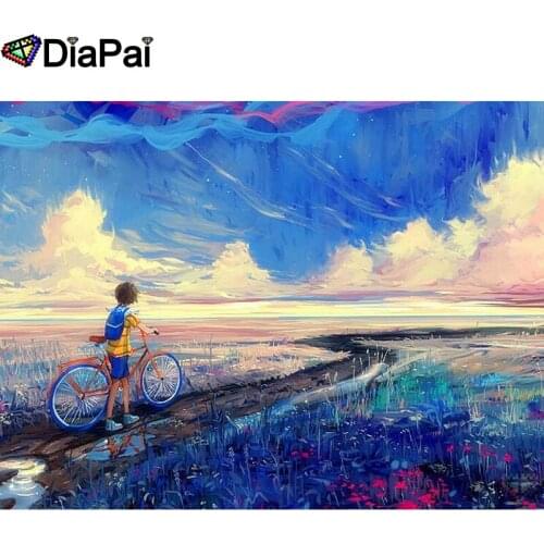 DIAPAI 5D DIY Diamond Painting "Boy bicycle scenery" Full Drill Resin Diamond Embroidery Cross Stitch Home Decor A26376