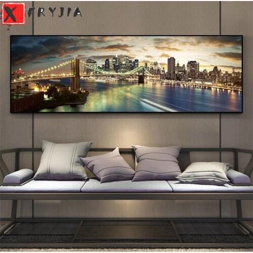 Full square Round drill Diamond embroidery Natural scenery, city night view bridge 5D DIY diamond Painting Cross Stitch Mosaic