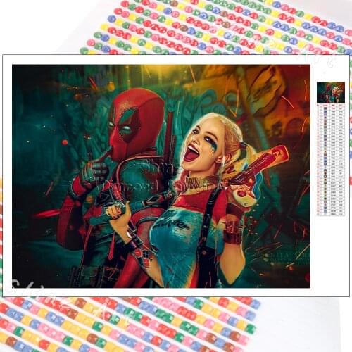 Diamond Painting Marvel Deadpool and Clown Woman 5D DIY Art Mosaic Embroidery Hobby Full Drill Wall Sticker Home Decoration Gift