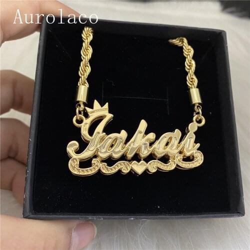 AurolaCo Custom Name Necklace with Crown Custom Silver Color Stainless Steel Under Heart Nameplate Necklace for Women Gifts