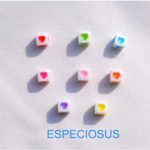 DIY Mix Color Heart Painted Beads 8MM Square Shape Lovely Handcraft Bracelet Accessories Acrylic Beads Jewelry Making Department