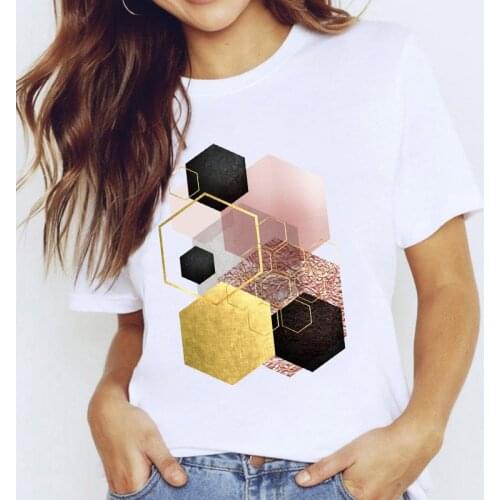 2021 Beautiful Geometry Printed T Shirt Women Short Sleeve Ladies Print Clothing Clothes Lady Tees Tops Female T Shirt femme