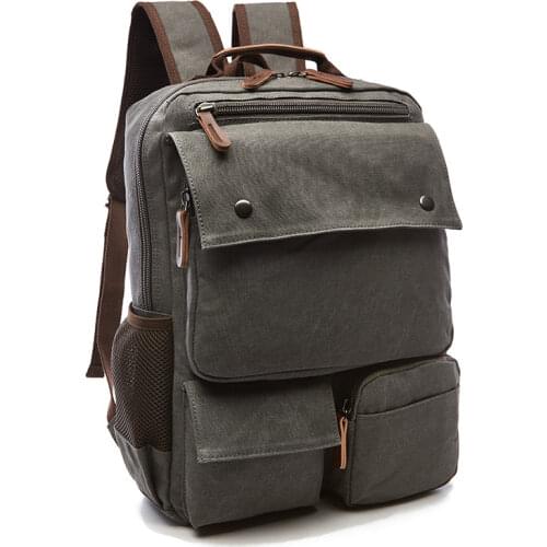 12OZ Canvas Backpack Male Female solid color Laptop bag 15.6inch Superior grade Vintage outdoor design Durable Trendy Strong