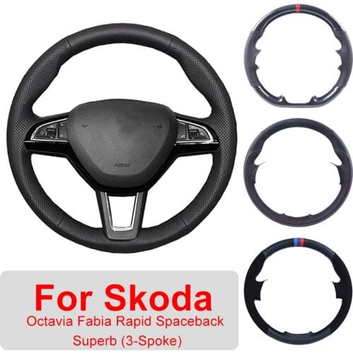 Customized Car Steering Wheel Cover For Skoda Octavia Fabia 2016 2017 Rapid Spaceback Superb (3-Spoke) Leather Protective Wrap