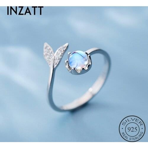 INZATT Real 925% Sterling Silver Zircon Fishtail Adjustable Ring For Fashion Women Party Minimalist Fine Jewelry Accessories