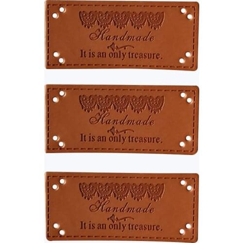 Lace Side Hand Made Leather Clothes Labels Treasure Letters Handwork Sewing Tags For Shoes Jeans Brand Leather Craft Accessories