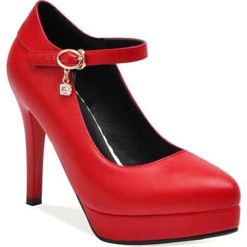 Red wedding shoe age season 2019 new fashion high with waterproof 33-43 one word buckle shoes