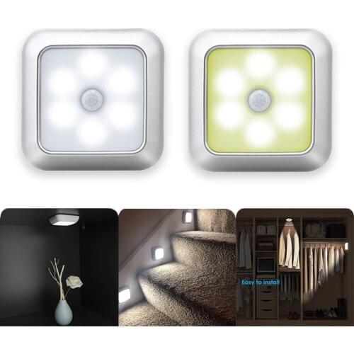 Square Night Light Human Body Induction Battery Powered Bedside Lamp Creative Magnetic Led Stairs Kitchen Wardrobe Cabinet Lamp