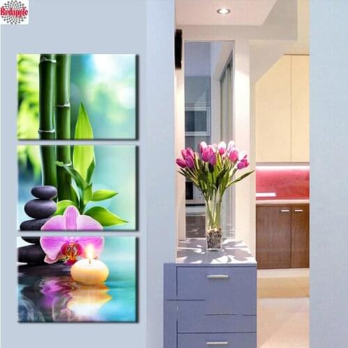 3 Pieces Bamboo Candle 5D DIY Diamond Painting new orchids Diamond Embroidery Full Square Mosaic Cross-Stitch kit Wall painting