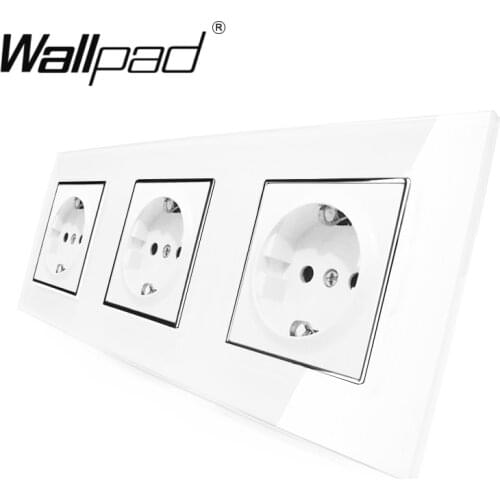 3 EU Shuko Socket Wallpad Luxury White Crystal Glass Triple Frame 16A Plug EU Shuko Standard Wall Socket with Claws Mounting