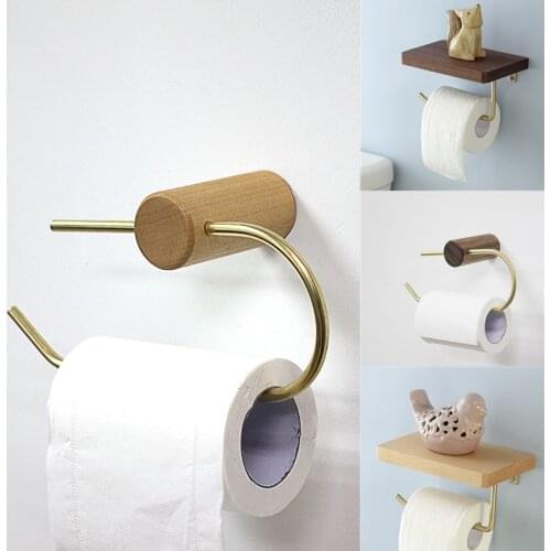 Nordic Bathroom Roll Holder Brass Solid Wood Wall Hanging Napkin Holder Gold Toilet Paper Towel Holder Kitchen storageshelf