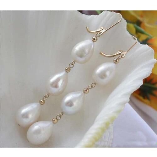 New Arrival Favorite Natural Pearl Earrings 14mm White Drop Freshwater Pearl Good Dangle Earring Classic Women Fine Jewelry