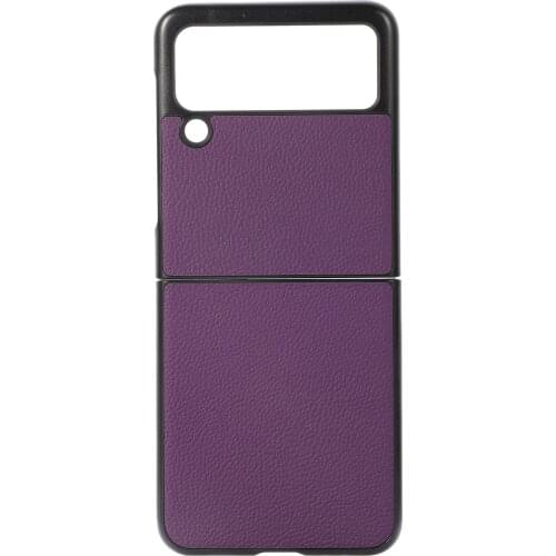 Plain Solid color Genuine Leather Skin Phone Cover For Samsung Galaxy Z Flip 3 Protective PC Case