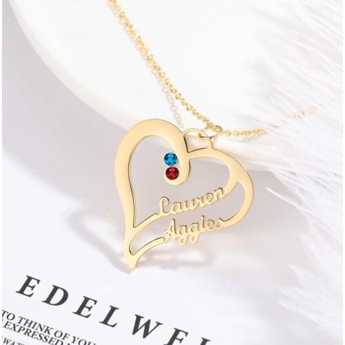 Personalized Custom Double Name Necklace&Pendant Stainless Steel Jewelry Birthstone Name Necklace For Women Men Gifts