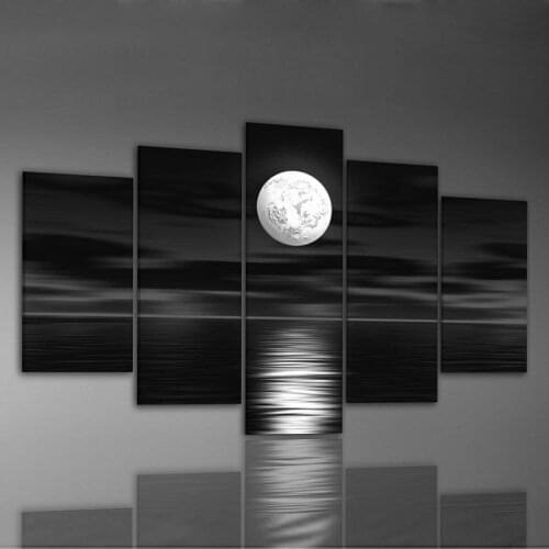 Hand-painted oil wall art Sea full moon night home decoration abstract Landscape oil painting on canvas 5pcs/set DY-057
