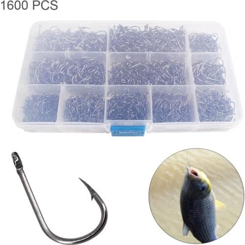 Fishing Hooks 1600pcs Kit Barbed Jig Hole Hook Size Carbon Steel Carp Fishhook Set with Fishing Tackle Box