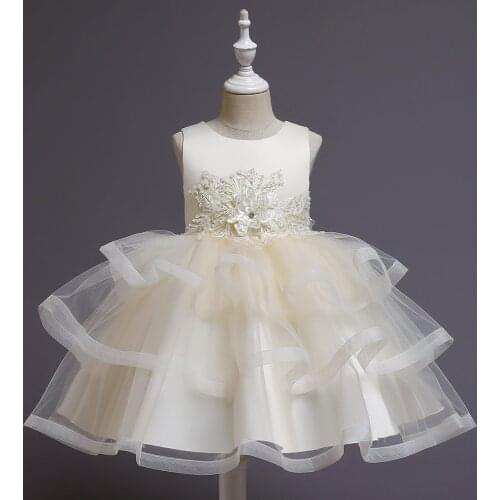 Girls Flower Wedding Pageant Party Gown Tulle Dress Chamagne Pageant Dresses First Communion Dresses 2021