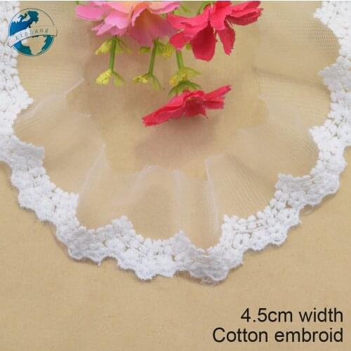4.5cm wide white lace cotton embroid lace sewing ribbon fabric guipure diy trims warp knitting DIY Garment Accessories#3664