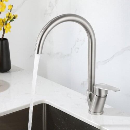 SUS 304 Stainless Steel Kitchen Faucets Wire Drawing Single Handle Hot and Cold Water Tap Kitchen Sink Mixer Faucet Free Lead