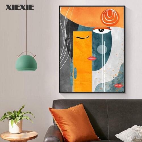 Modern Abstract Faces Geometric Canvas Painting Contemporary Wall Art Pictures Posters and Prints Living Room Home Decoration