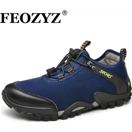 FEOZYZ Outdoor Mens Shoes Casual Sport Anti Slip Leather Sneakers China Rubber Sole Trekking Exploring Hiking Shoes Men