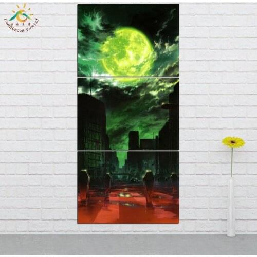 Green Moon City View Wall Art HD Prints Canvas Art Painting Modular Picture Vintage Poster Canvas Painting Home Decor 3 PIECES