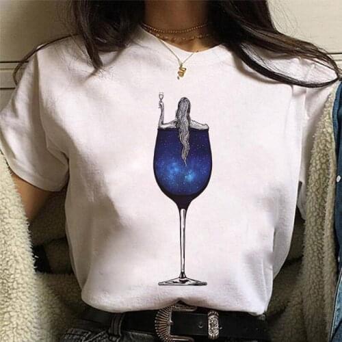 Blue Wine Glass Graphic Print T-shirt Women Harajuku Aesthetic White Tops Tshirt Tee 2021 New Summer Fashion Y2k Female T Shirt