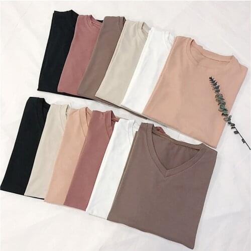 Women Plain Simple T Shirt Short Sleeve Female Tops Womens O Collar/V-Neck Basic T-shirt