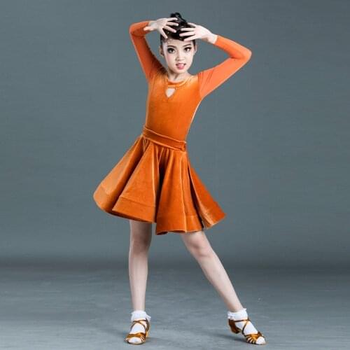 2020 Girls Latin Dance Costumes Latin Dance Competition Dresses Long Sleeve Tops Split Skirt Performance Practice Clothes SL2350
